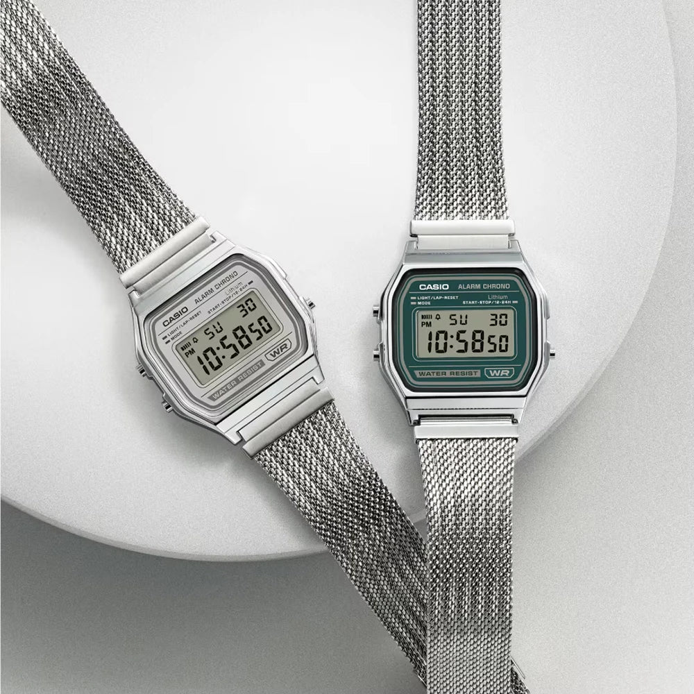 Casio horloge A158WEM-3EF zilver vintage milanese band groen