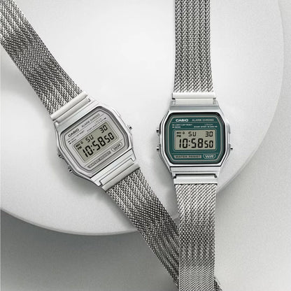 Casio horloge A158WEM-3EF zilver vintage milanese band groen