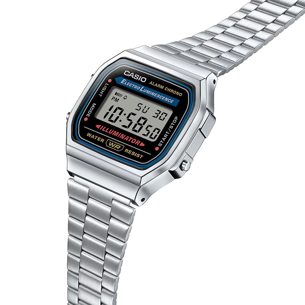 Casio horloge mannen A168WA-1YES vintage zilver black dial