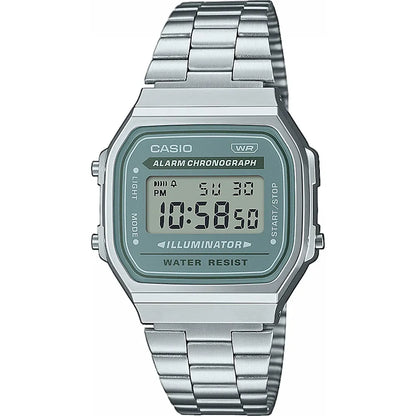 Casio horloge A168WA-3AYES vintage zilver blauw-groene dial
