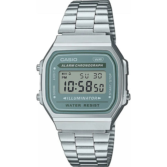 Casio horloge A168WA-3AYES vintage zilver blauw-groene dial