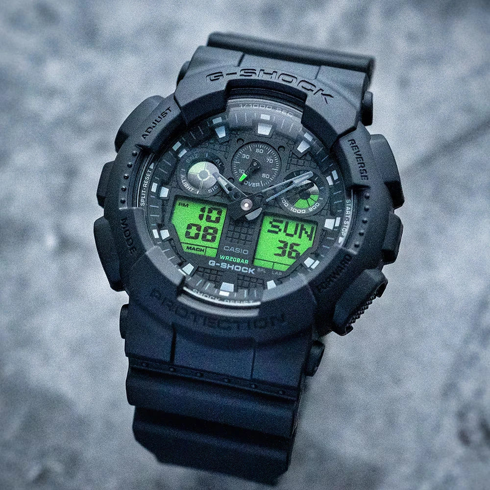 Casio G-shock horloge GA-100BEG-1AER zwart electro groen