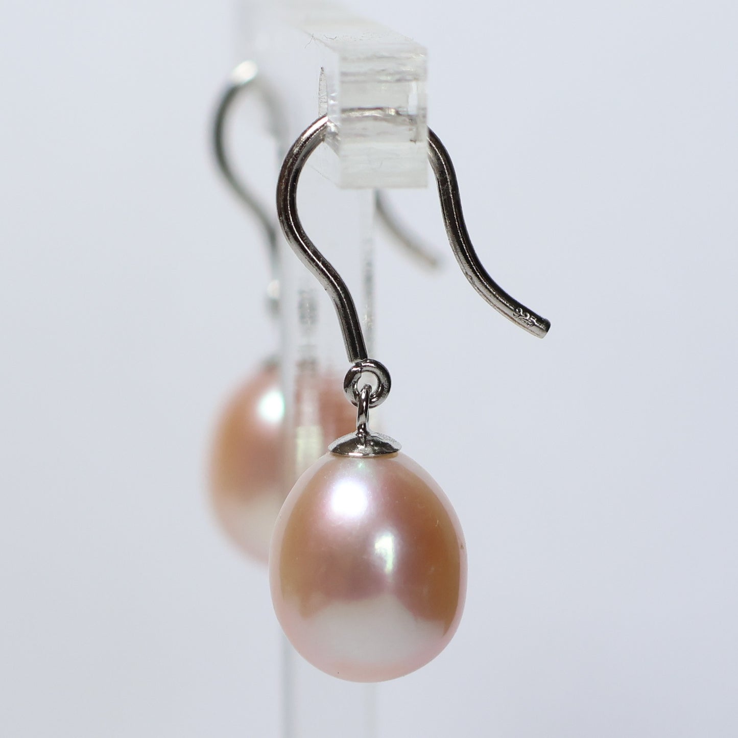 Parel hangoorbellen zilver roze biwa parel 10mm