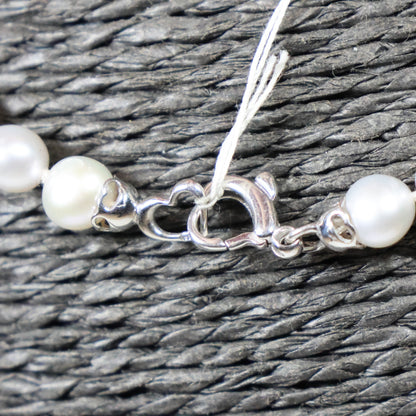 Parelketting 47cm 18 karaat wit gouden hartje slot 6mm zoetwaterparel