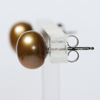 Parel oorbellen bronzen biwa parel 10mm