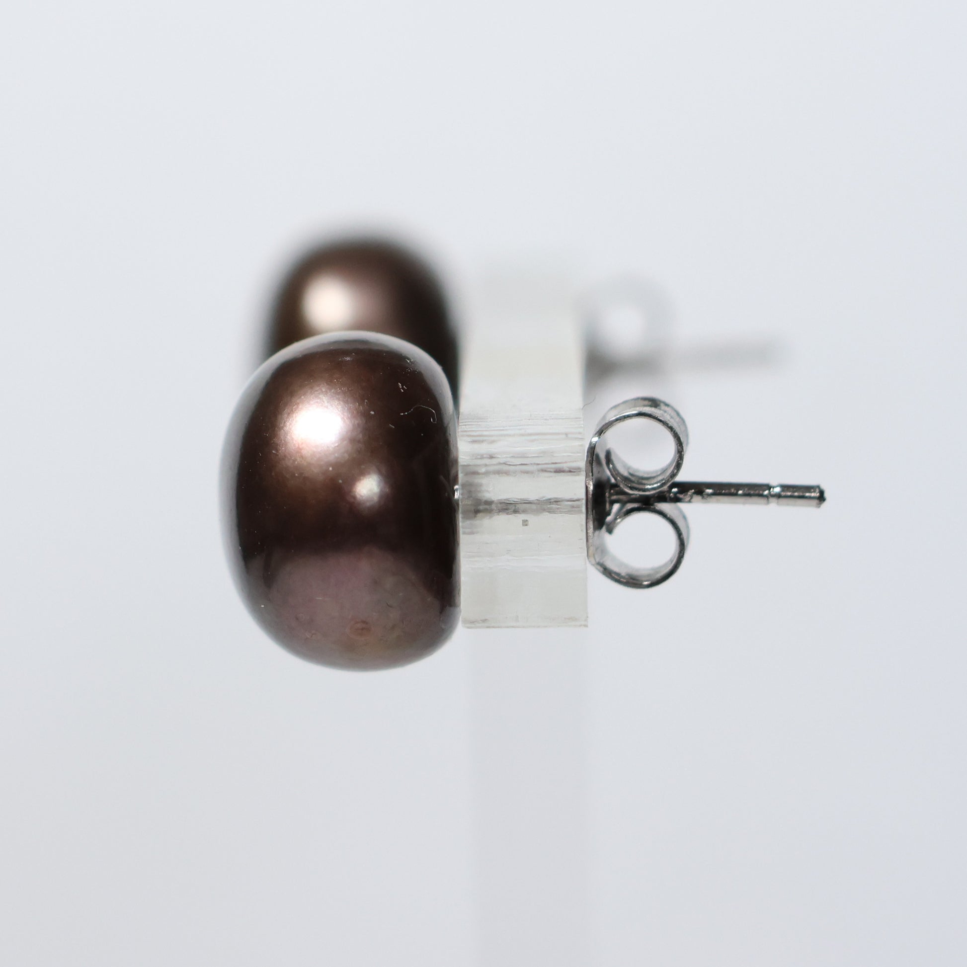 Parel oorbellen grijze biwa parel 12mm