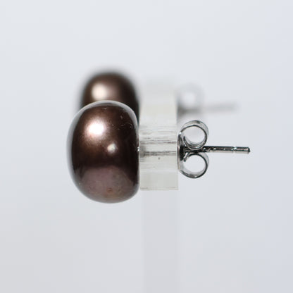 Parel oorbellen grijze biwa parel 12mm