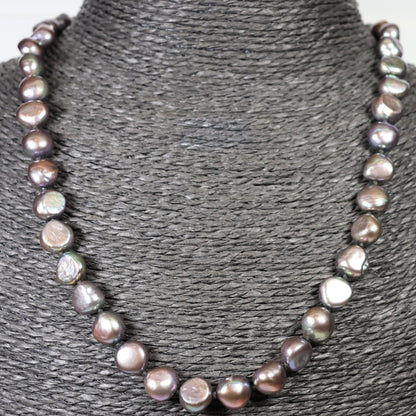 Parelketting 46cm 18 karaat wit gouden slot 9mm grijze zoetwaterparel