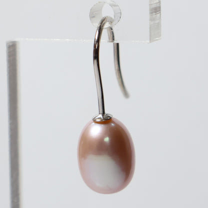 Parel hangoorbellen zilver roze biwa parel 7mm
