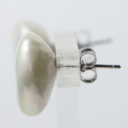 Parel oorbellen zilver grote witte platte parel
