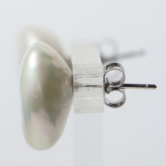 Parel oorbellen zilver grote witte platte parel