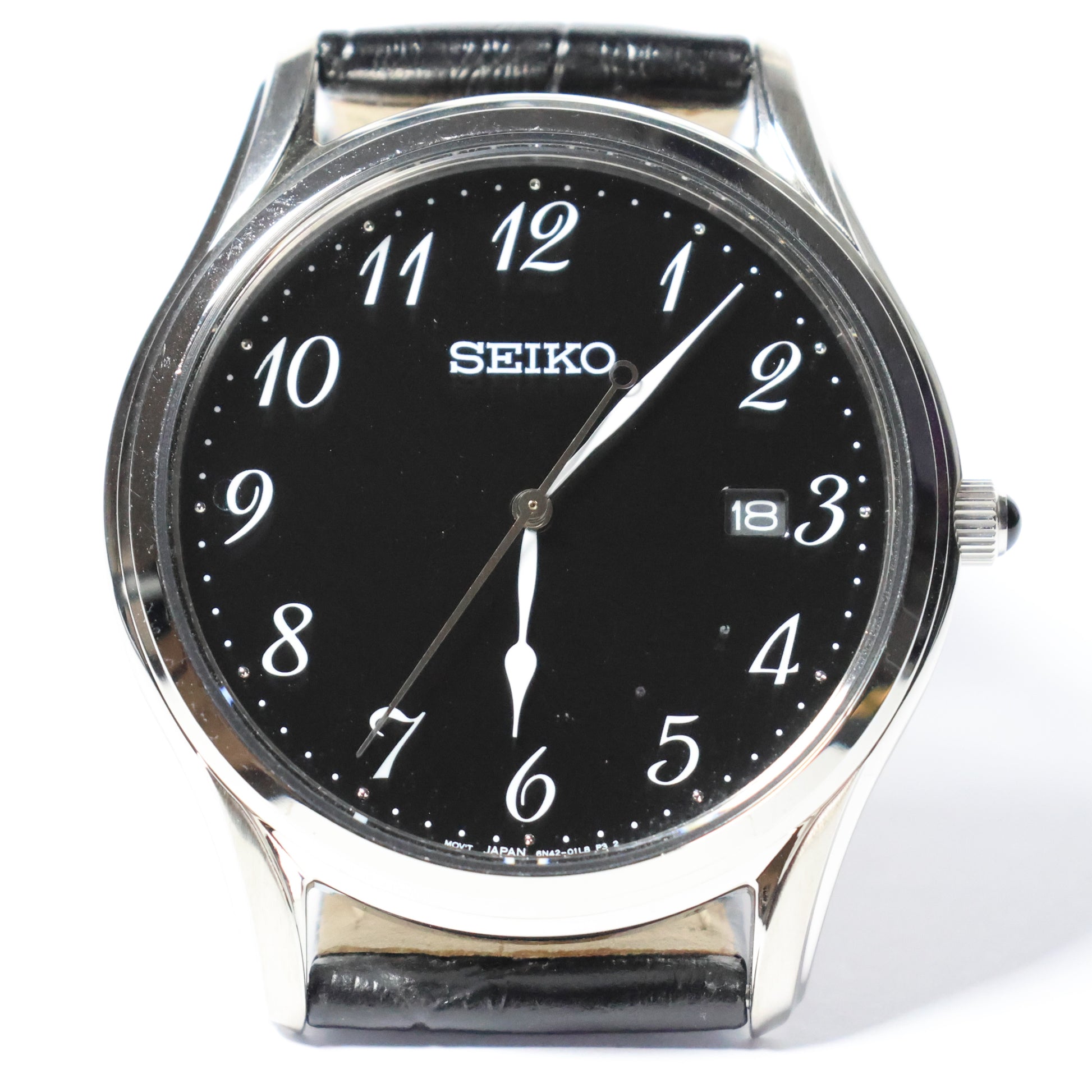 Seiko herenhorloge SUR305P1 leren band black dial Arabische cijfers