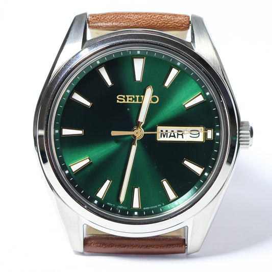 Seiko herenhorloge SUR449P1 leren band green dial