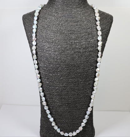 Parelketting 82cm 9mm zoetwaterparels zilveren magneetslot 