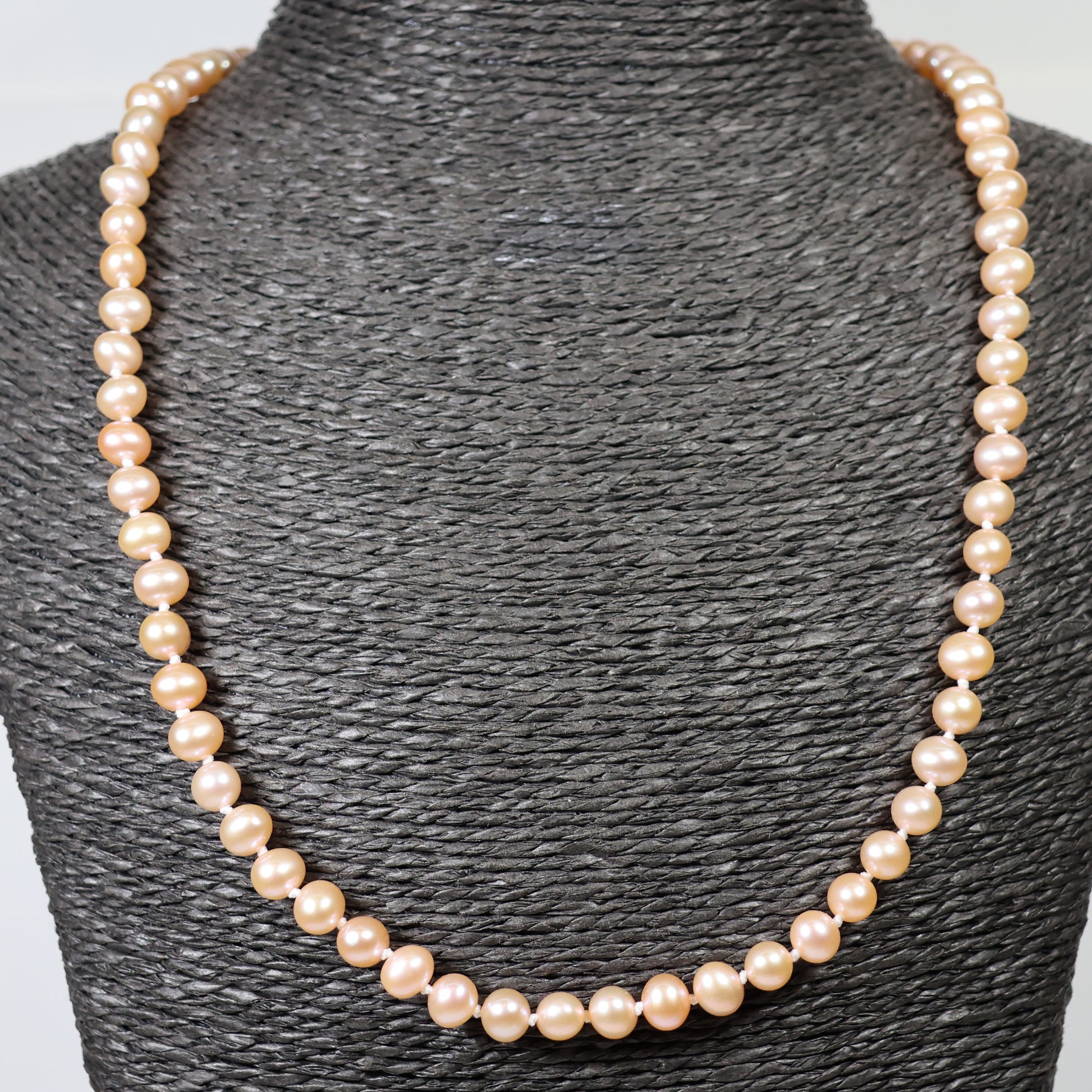 Parelketting 51cm 5mm roze zoetwaterparel zilveren slot