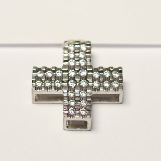 Zilveren kubus kruis hanger zirconium