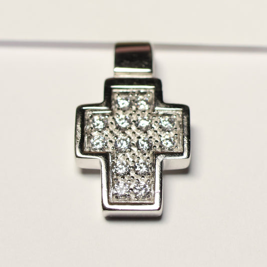Zilveren dik kruis hanger zirconium