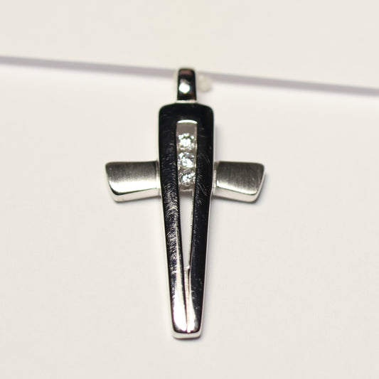 Zilveren modern kruis hanger zirconium 30mm