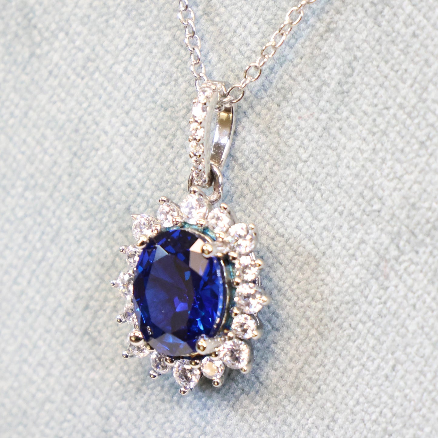 Naiomy silver zilveren ketting met blauwe steen hanger N3U52