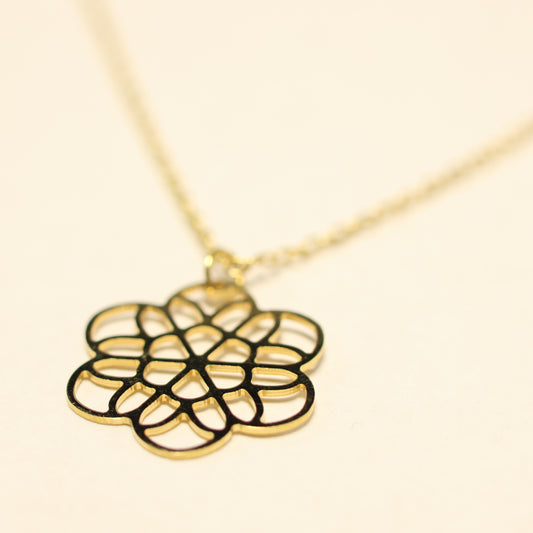 18kt geel gouden ketting met bloemvormige hanger 065669/42
