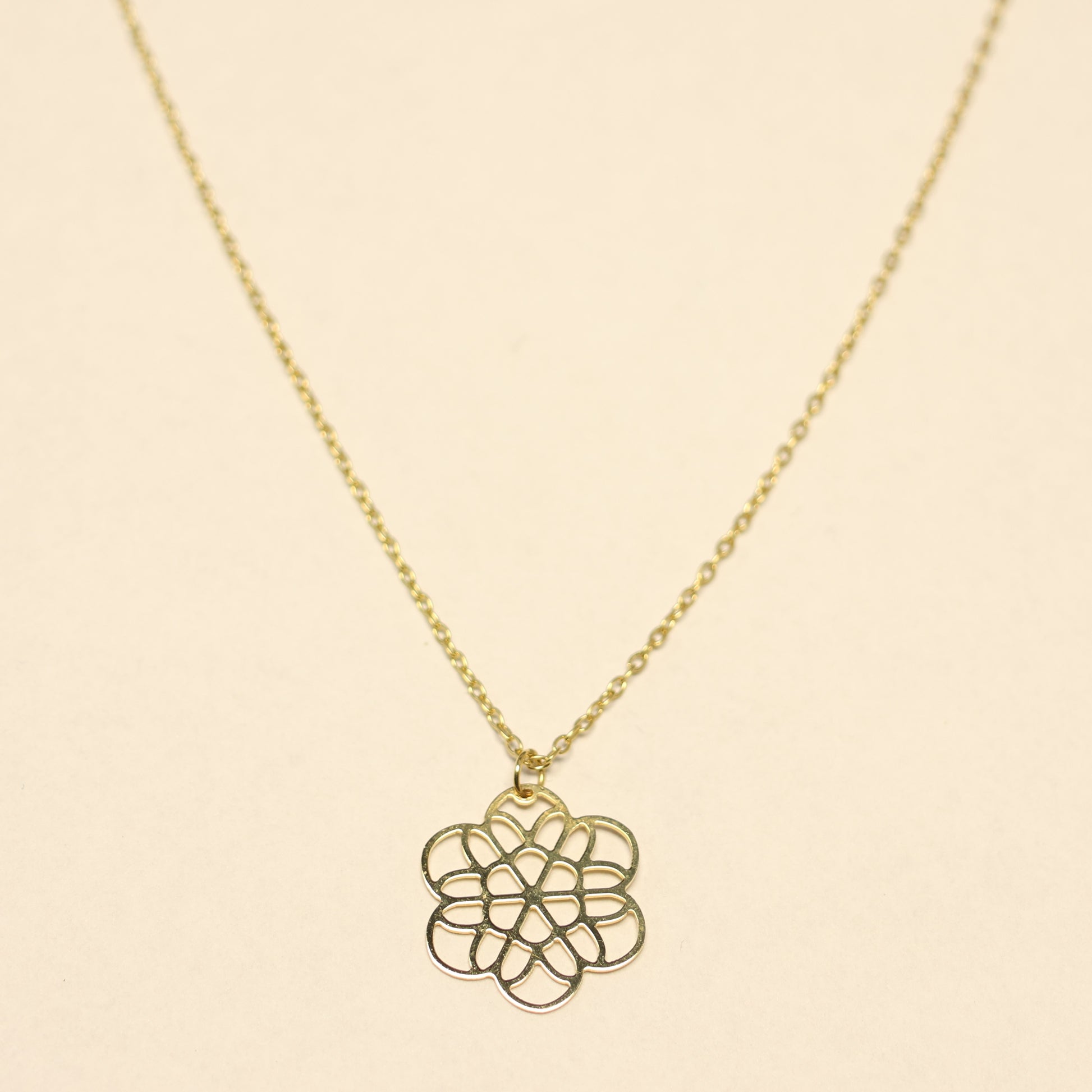 18kt geel gouden ketting met bloemvormige hanger 065669/42
