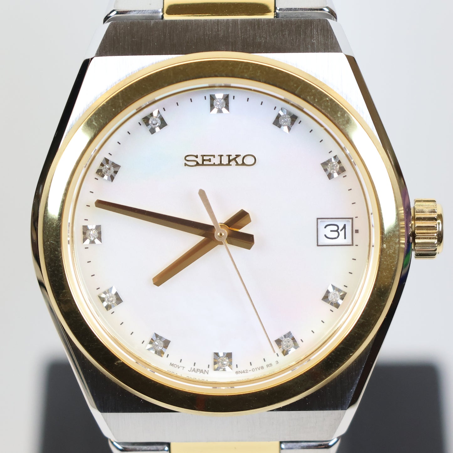 Seiko horloge dames SUR604P1 bicolor white dial diamond