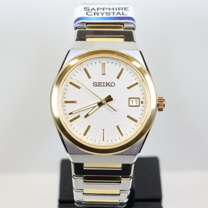 Seiko herenhorloge SUR558P1 quartz date bicolor white dial