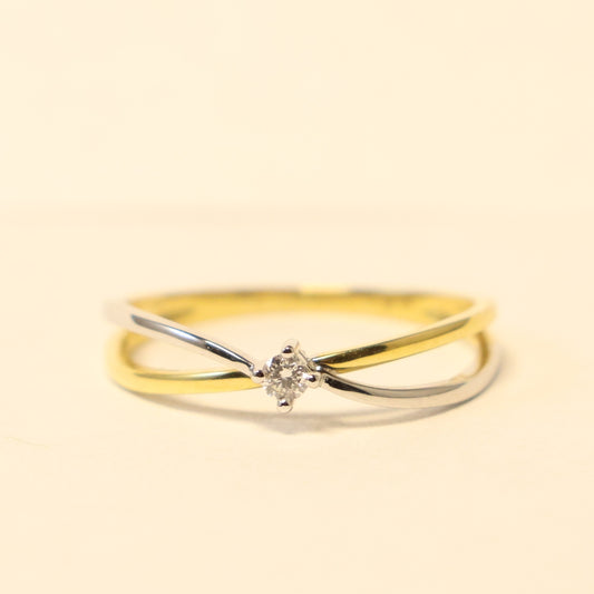 18KT geel en wit gouden ring met briljant 060261/A