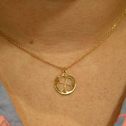 18KT gouden ketting met klavertje vier hanger 067082/42