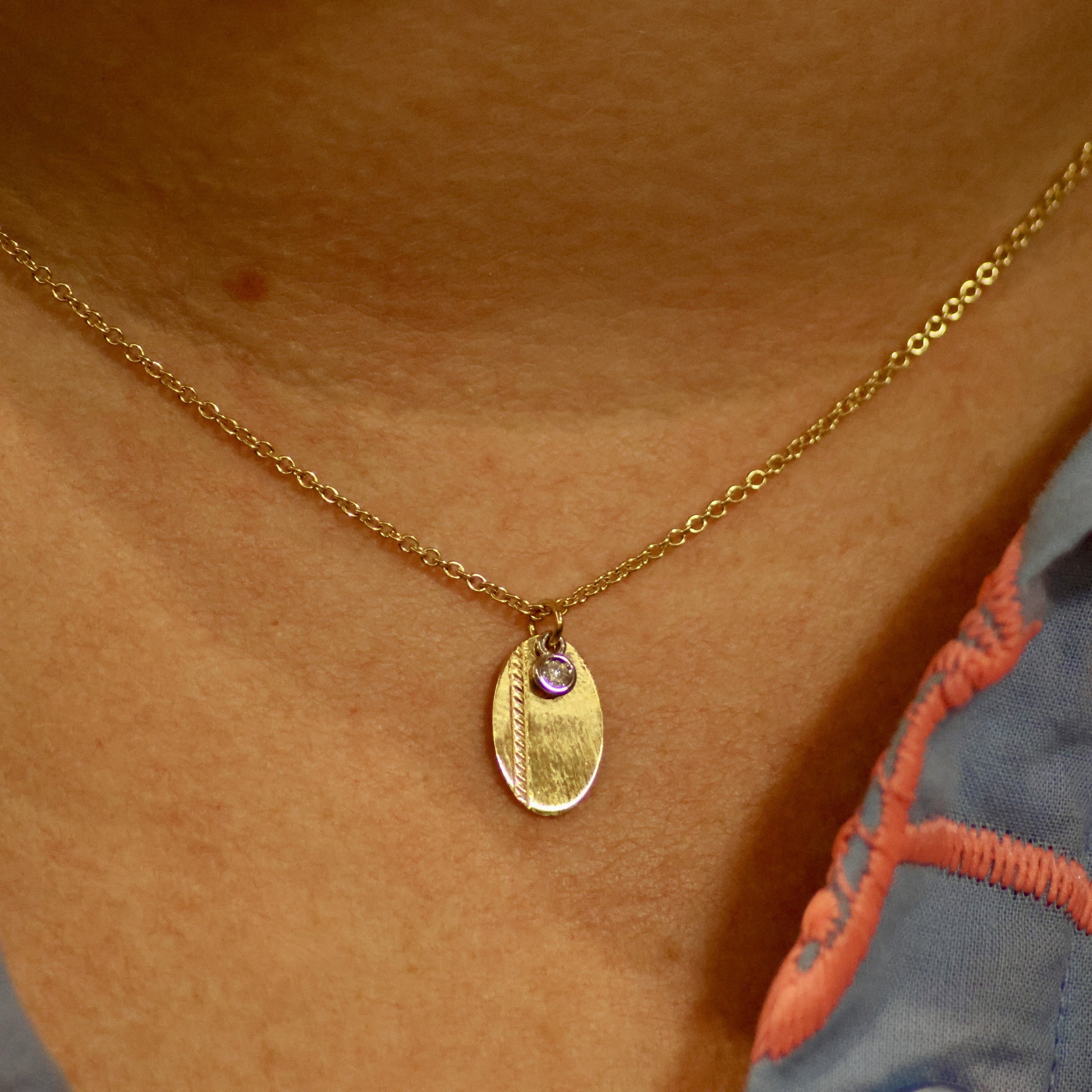 Ketting geel goud met hanger met briljant 067098