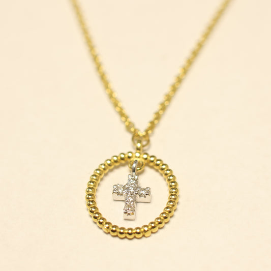 Ketting geel goud met kruisvormige hanger en briljant 067101
