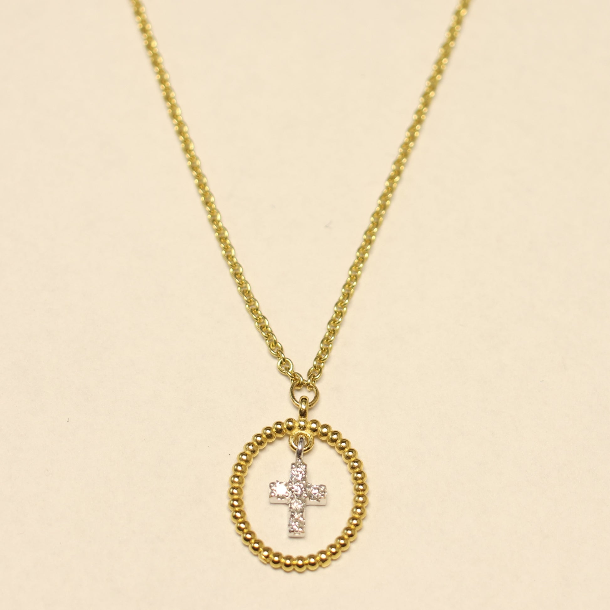 Ketting geel goud met kruisvormige hanger en briljant 067101
