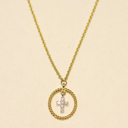 Ketting geel goud met kruisvormige hanger en briljant 067101
