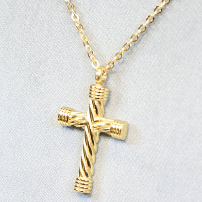 Gouden Stalen ketting heren met met kruis hanger 996391