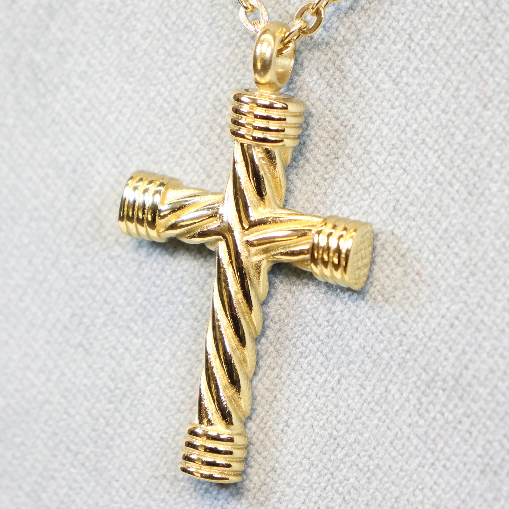 Gouden Stalen ketting heren met met kruis hanger 996391