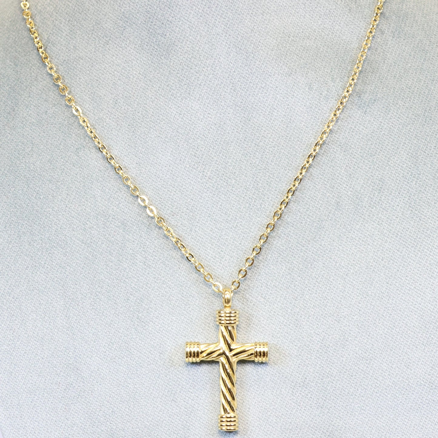 Gouden Stalen ketting heren met met kruis hanger 996391