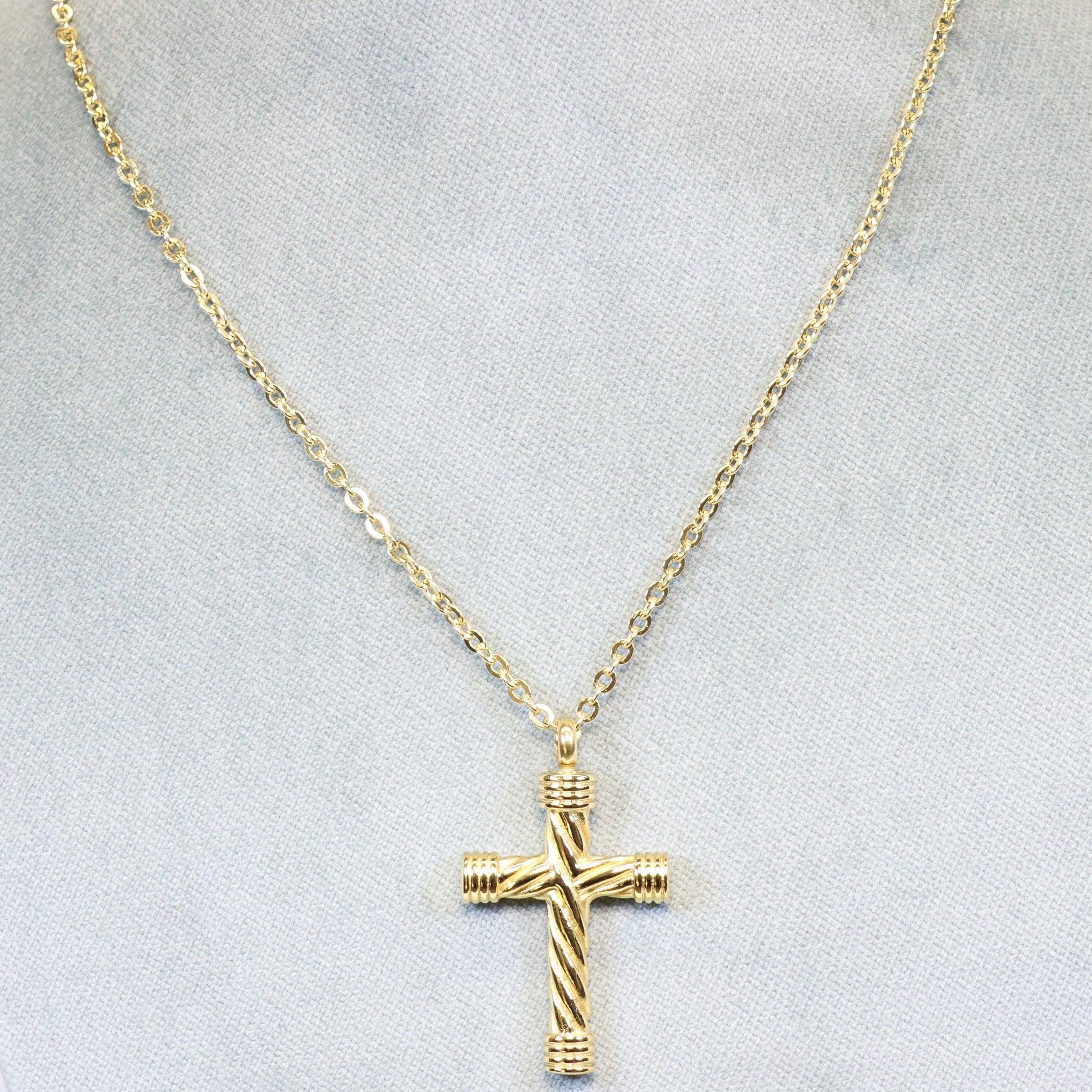 Gouden Stalen ketting heren met met kruis hanger 996391