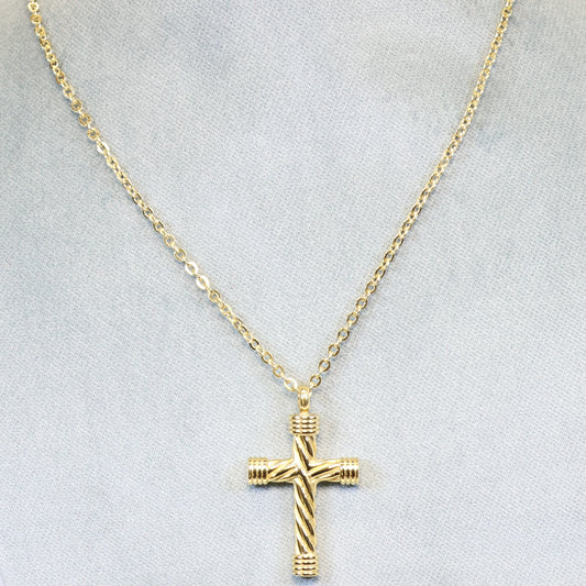 Gouden Stalen ketting heren met met kruis hanger 996391