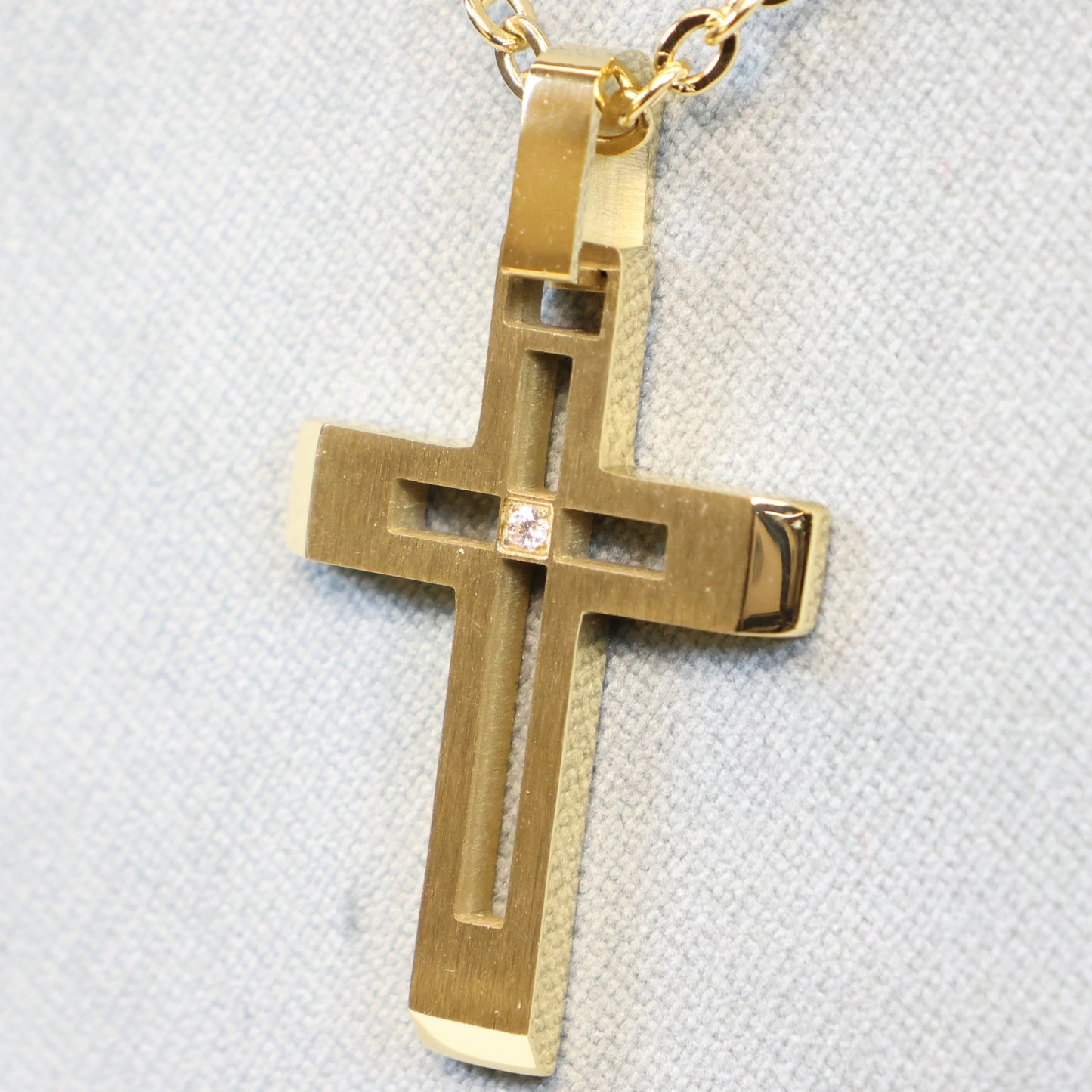 Gouden Stalen ketting heren met met kruis hanger 734465