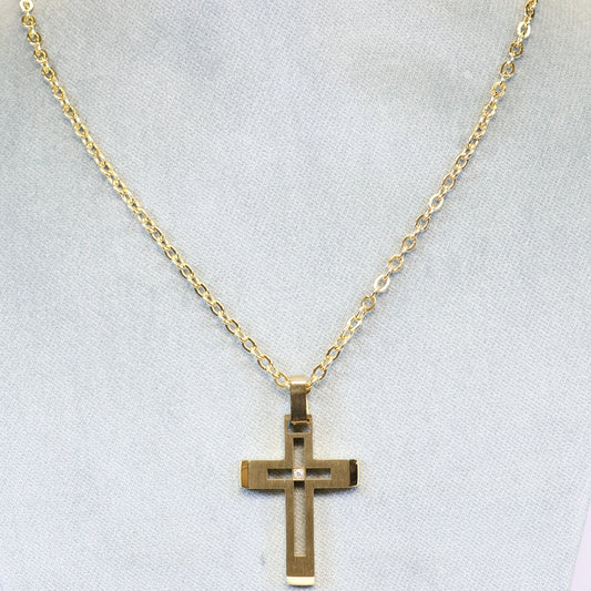 Gouden Stalen ketting heren met met kruis hanger 734465