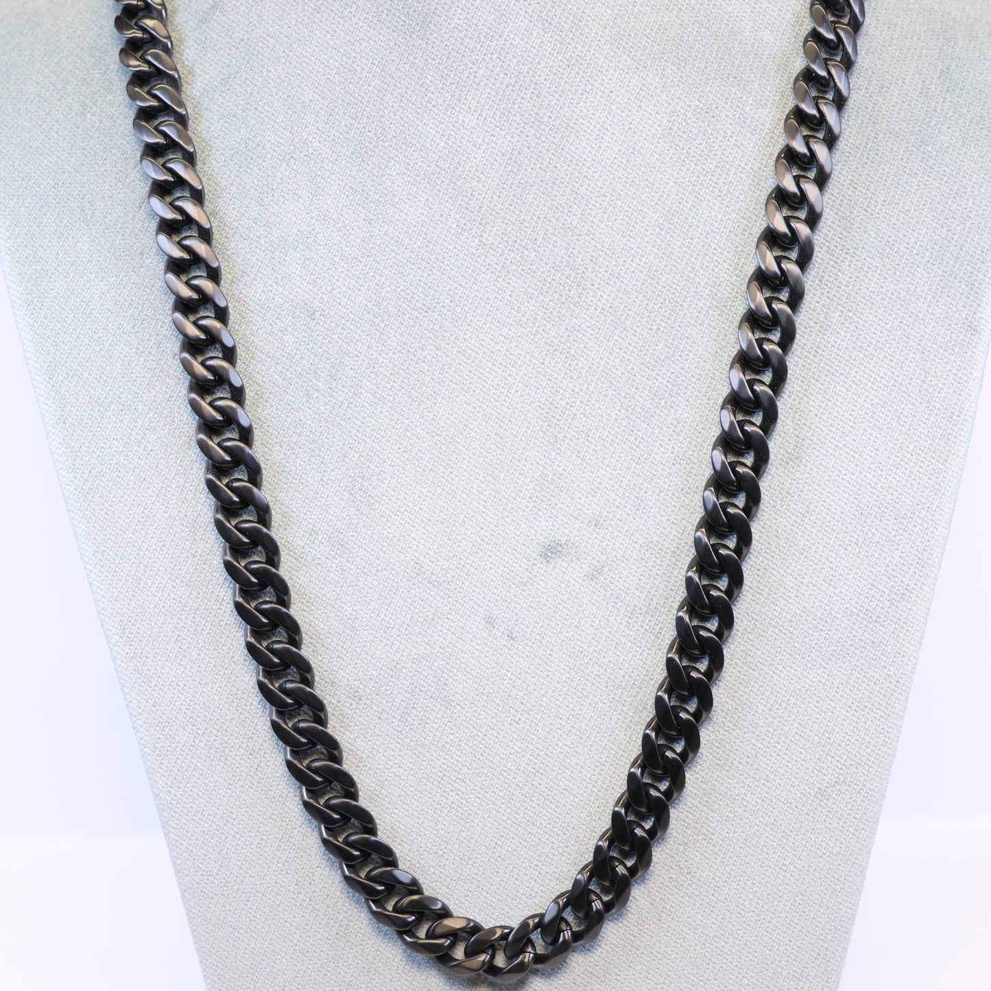 Zwarte Stalen ketting heren met 8mm matte schakels 380573