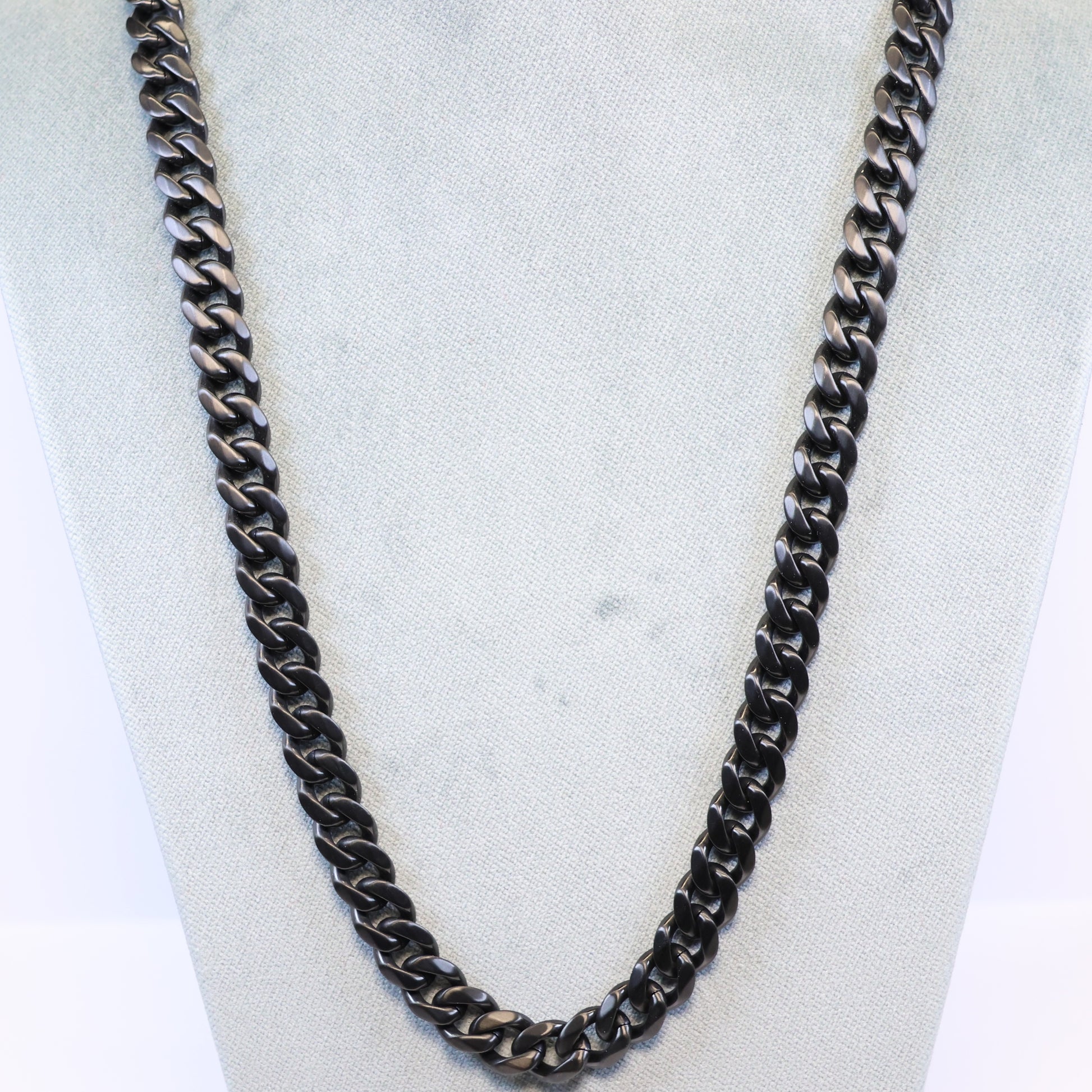 Zwarte Stalen ketting heren met 8mm matte schakels 380573