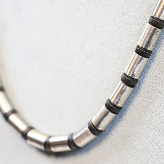 Stalen ketting heren met zwarte accenten 64641