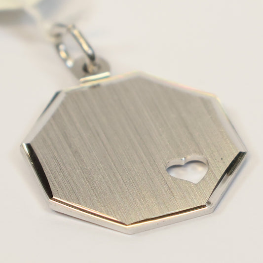 Zilveren hanger achthoekig graveerplaat met hartje 893649