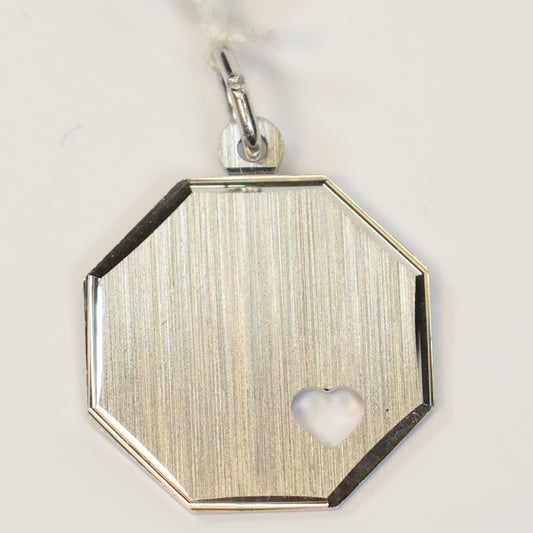 Zilveren hanger achthoekig graveerplaat met hartje 893649