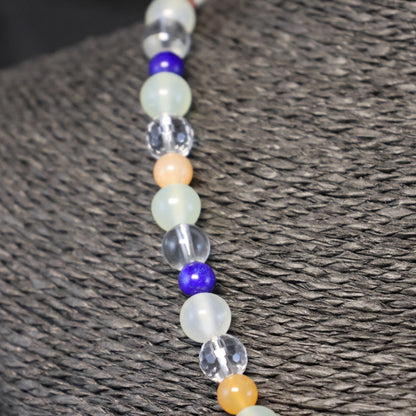 Chalcedon, Bergkristal, Agaat & Lapis Lazula Halssnoer met zilveren slot