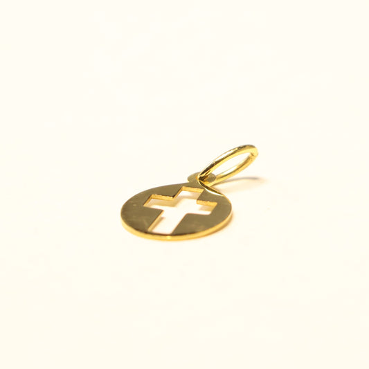 Hanger rondje met kruis geel goud 064957
