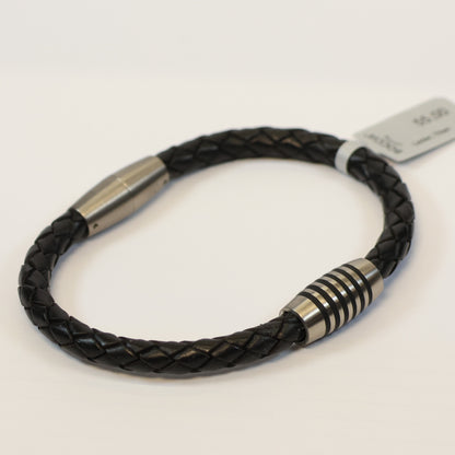 Boccia zwarte leren Titanium Armband met draaislotje 0347-0521