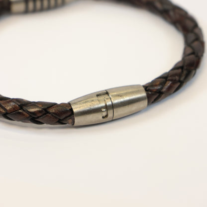 Boccia bruine leren Titanium Armband met draaislotje 0347-0421