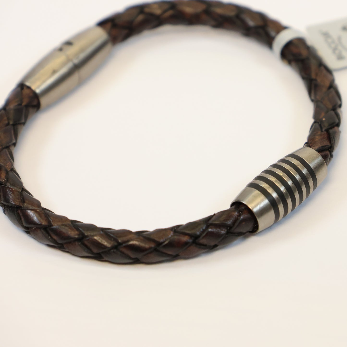 Boccia bruine leren Titanium Armband met draaislotje 0347-0421